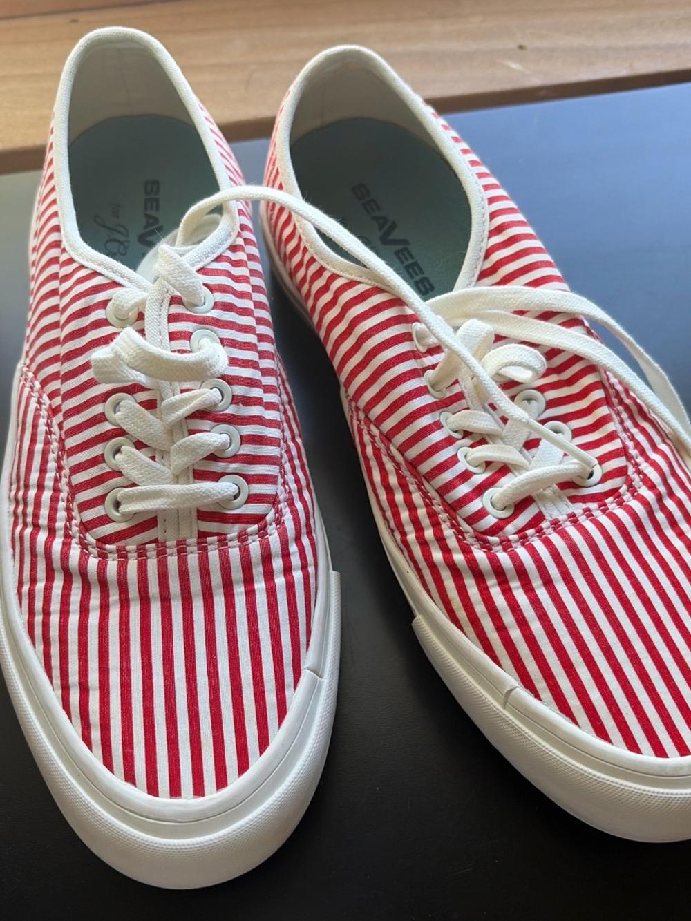 SeaVees Red & White Striped Canvas Lace-Up Sneakers